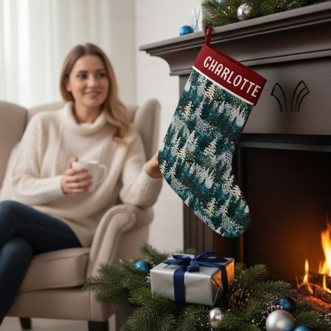 Weihnachtsbaumen Woodland bestickt Personalisiert Kleiner Weihnachtsstrumpf (Von Creator hochgeladen)