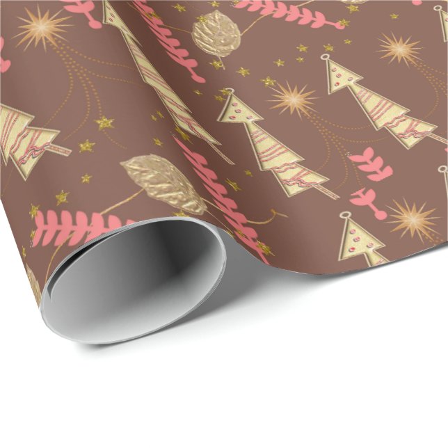 Weihnachtsbaumen Wrapping Paper Brown Geschenkpapier (Rolleneckpunkt)