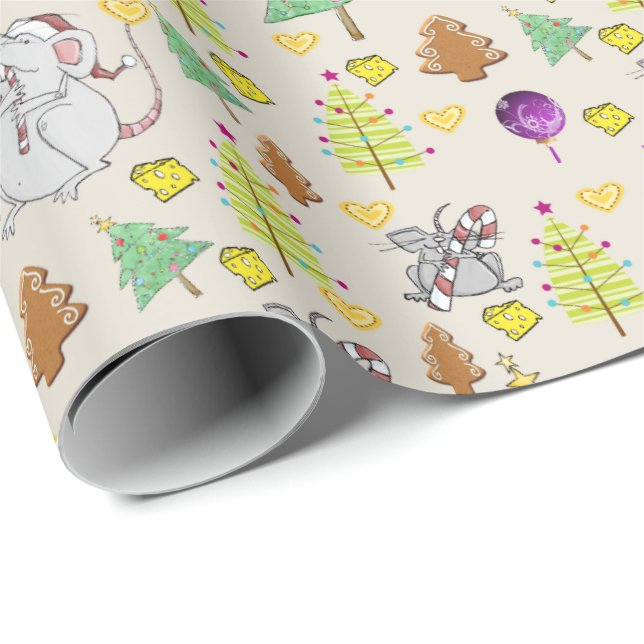 Weihnachtsbaumen Wrapping Papier Maus Beige Käse Geschenkpapier (Rolleneckpunkt)