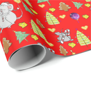 Weihnachtsbaumen Wrapping Papier Maus Roter Käse Geschenkpapier
