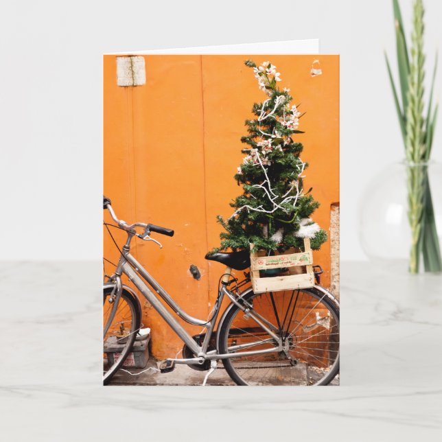 Weihnachtsbaumfahrrad Feiertagskarte (Vorderseite)