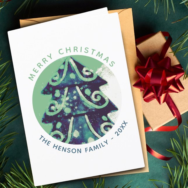 Weihnachtsbaumfamilie dekoriert feiertagskarte (Von Creator hochgeladen)