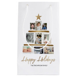 Weihnachtsbaumfamilie Foto Collage Happy Holidays Kleine Geschenktüte