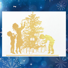 Weihnachtsbaumfamilie Vintag Gold Silhouette Folienkarte