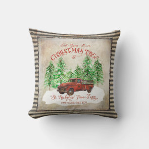 Weihnachtsbaumfarm Farmhouse Roter Truck Vintage Kissen