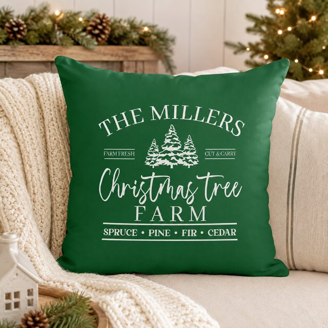 Weihnachtsbaumfarm Kissen (Green and White Christmas Tree Farm Throw Pillow)