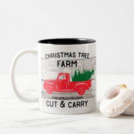 Weihnachtsbaumfarm mit Vintagem roten LKW & Baum Zweifarbige Tasse