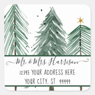 Weihnachtsbaumfarm Modern Star Wasserfarbenadresse Quadratischer Aufkleber