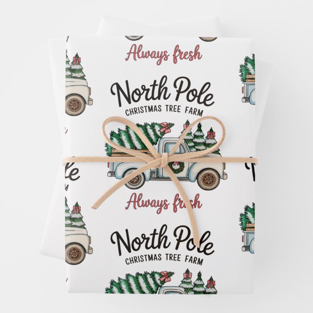 Weihnachtsbaumfarm North Pole Fresh LKW Geschenkpapier Set (Beispiel)