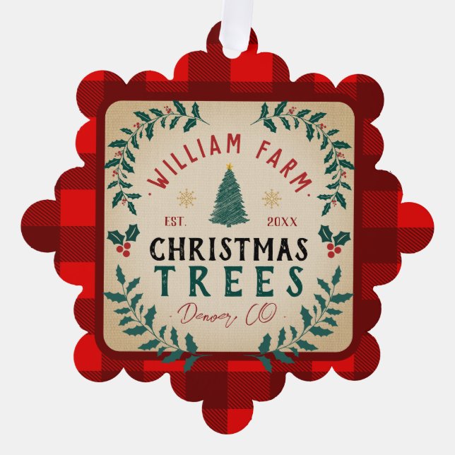 Weihnachtsbaumfarm Pine Trees Bauernstil Ornament Karte (Vorderseite)