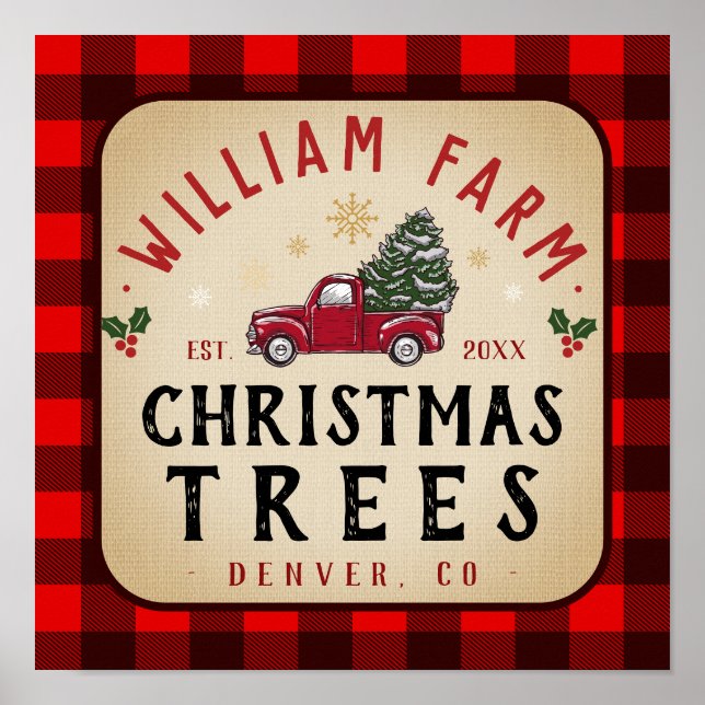 Weihnachtsbaumfarm Pine Trees Bauernstil Poster (Vorne)