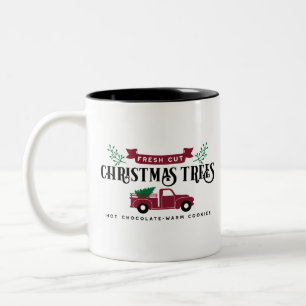 Weihnachtsbaumfarm und vintage Lastwagen Zweifarbige Tasse