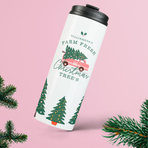 Weihnachtsbaumfarm Vintage Retro Pinker Van Thermosbecher