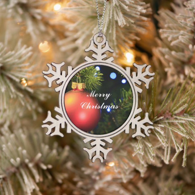 Weihnachtsbaumfest in Rot-Grün anpassen Schneeflocken Zinn-Ornament (Baum)