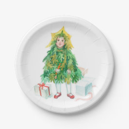 Weihnachtsbaumfest - niedliches kleines Mädchen Pappteller