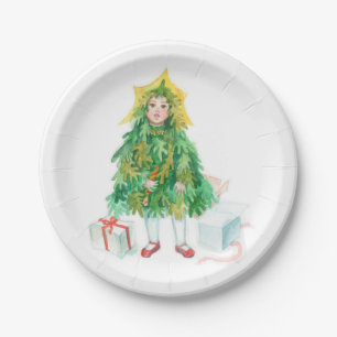 Weihnachtsbaumfest - niedliches kleines Mädchen Pappteller