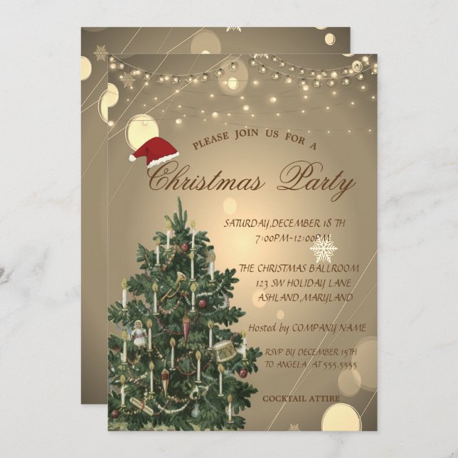 Weihnachtsbaumfirma Vintage Christmas Tree Einladung (Vorne/Hinten)