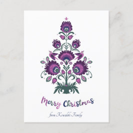 🎄 Weihnachtsbaumfolklore [lila, grau ] Feiertagspostkarte