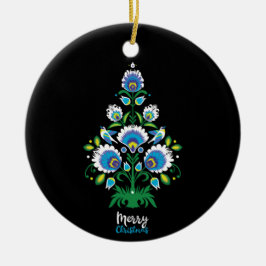 🎄 Weihnachtsbaumfolklore [weiß, blau] Keramik Ornament