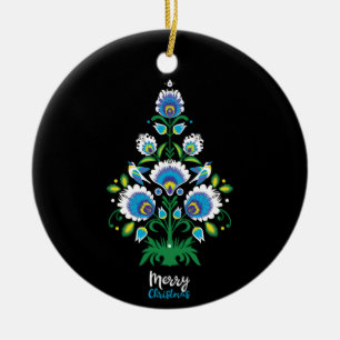 🎄 Weihnachtsbaumfolklore [weiß, blau] Keramik Ornament