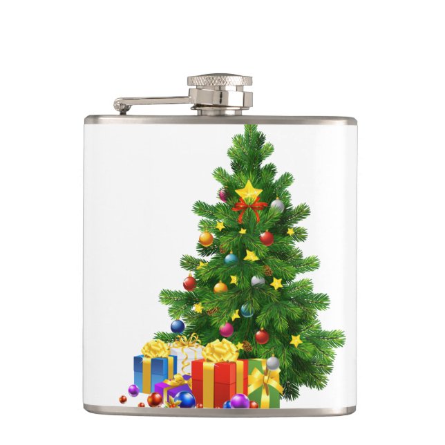 Weihnachtsbaumgeschenke Vinyl Wrapped Flask Flachmann (Vorderseite)