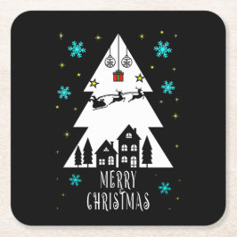 Weihnachtsbaumgestaltung mit Schlitten Rechteckiger Pappuntersetzer