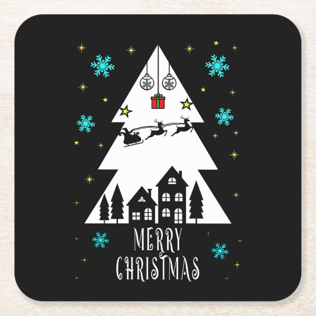 Weihnachtsbaumgestaltung mit Schlitten Rechteckiger Pappuntersetzer (Vorderseite)