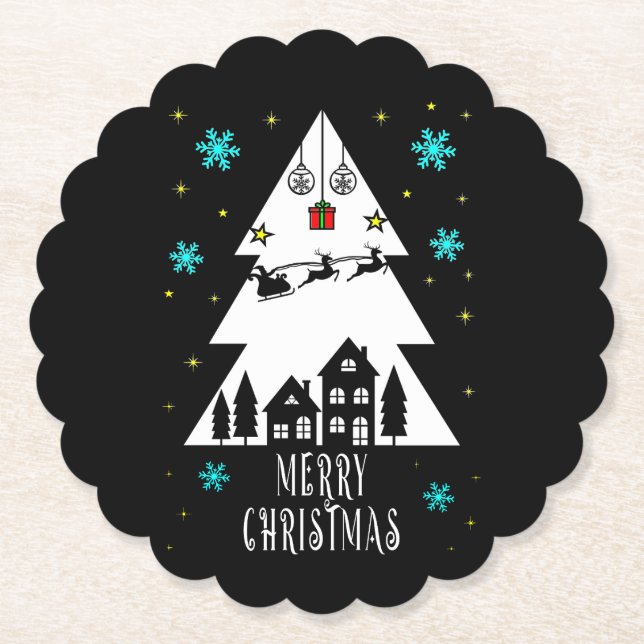 Weihnachtsbaumgestaltung mit Schlittenschwarz Untersetzer (Vorderseite)