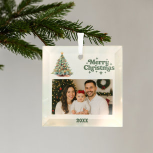 Weihnachtsbaumgrün-Foto Ornament Aus Glas