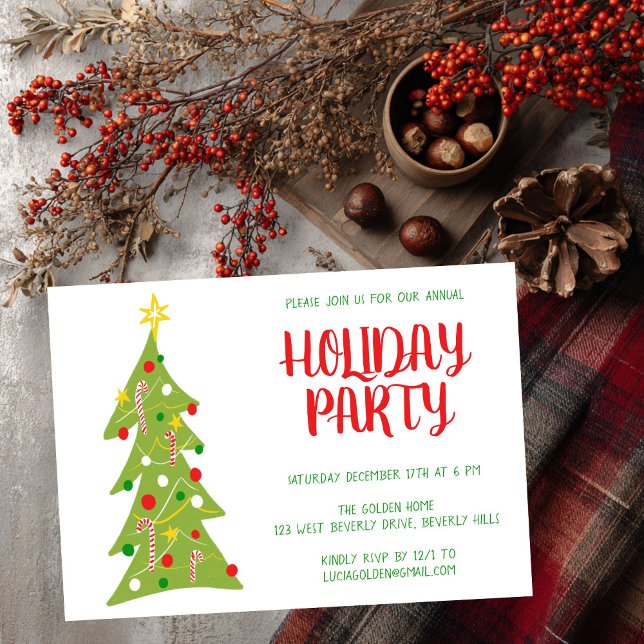 Weihnachtsbaumhandgezeichnete Feiertagsparty CUSTO Einladung (Christmas Tree Hand Drawn Holiday Party CUSTOM Invitation
)