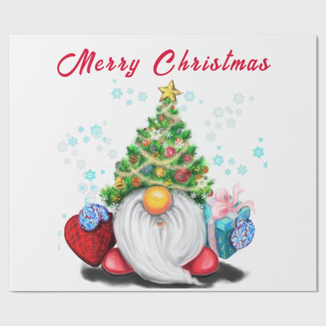 Weihnachtsbaumhut Gnom mit Geschenkverpackungspapi Geschenkpapier (Flach)