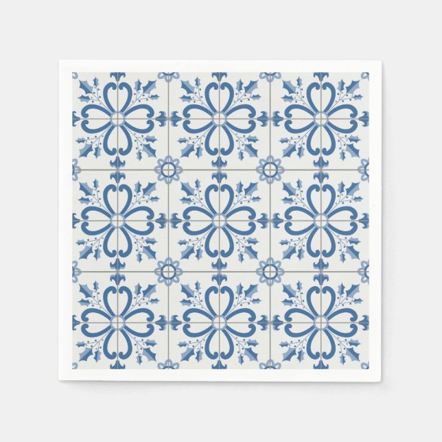 Weihnachtsbaumkacheln, Blätter und Blume Serviette (Vorderseite)