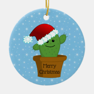 Weihnachtsbaumkaktus mit Santa-Hut Keramik Ornament