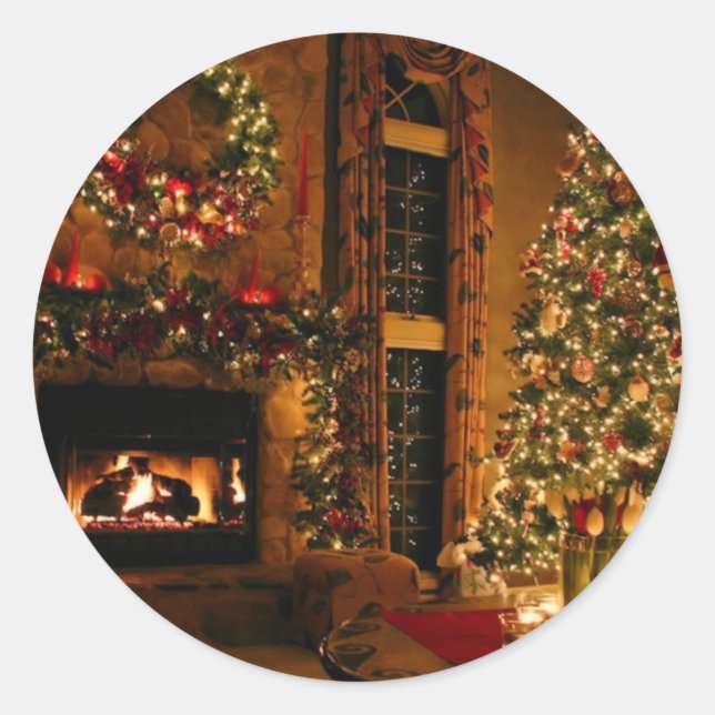 Weihnachtsbaumkamin Runder Aufkleber (Vorderseite)