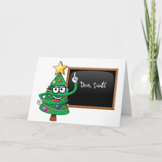 Weihnachtsbaumkarte mit Frage an Santa Feiertagskarte (Vorderseite)