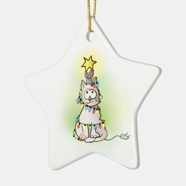 Weihnachtsbaumkatze und Maus mit Shiny Star Keramik Ornament (Links)