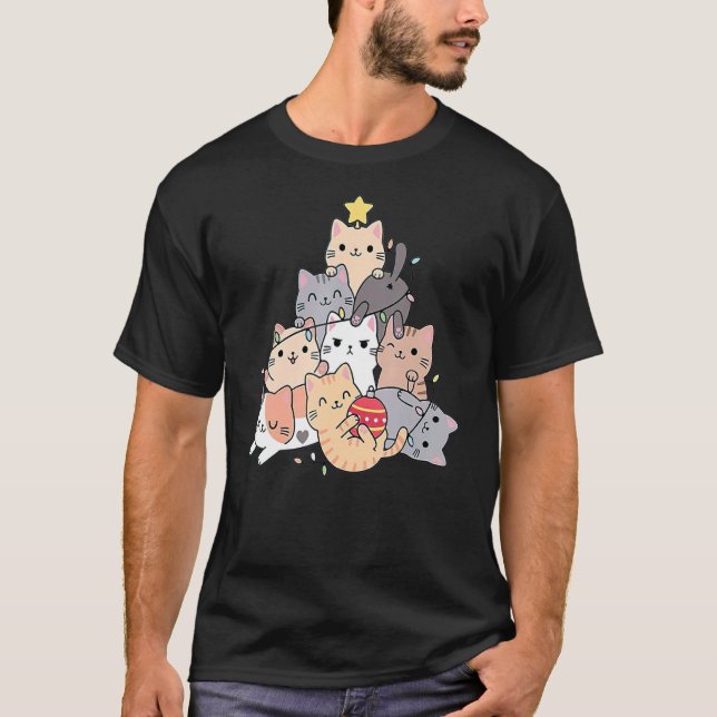 Weihnachtsbaumkatzen Outfit ELF Kostüme Xmas Famil T-Shirt (Vorderseite)