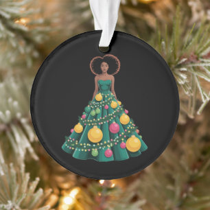 Weihnachtsbaumkleid Xmas Lichter Afro Frau Ornament