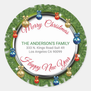 Weihnachtsbaumkranz und Weihnachtsball Runder Aufkleber