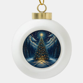 Weihnachtsbaumkugel 2025 – Winterliche Nachtbaum 1 Keramik Kugel-Ornament