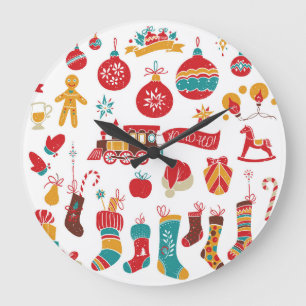 Weihnachtsbaumkugeln: Winterliches Vintage-Set. Große Wanduhr