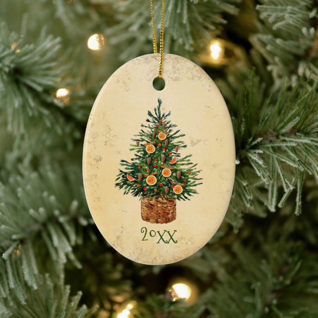 Weihnachtsbaumland Traditionelles einfaches Grün Keramik Ornament (Baum)