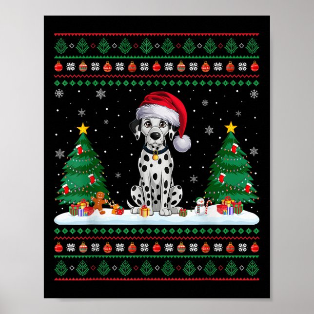 Weihnachtsbaumleuchten Dalmatiner Dog Santa Ugly X Poster (Vorne)