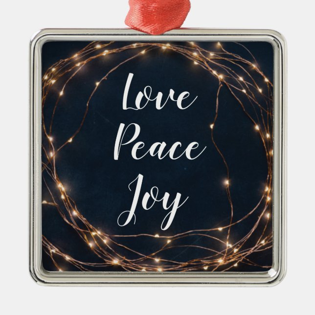 Weihnachtsbaumleuchten | Liebe Peace Joy Custom Te Ornament Aus Metall (Vorne)