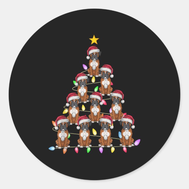 Weihnachtsbaumleuchten Männer Santa Boxer Dog Xm Runder Aufkleber (Vorderseite)