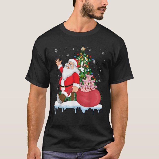 Weihnachtsbaumleuchten Schweinetier T-Shirt (Vorderseite)