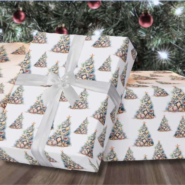 Weihnachtsbaummuster am Strand Geschenkpapier (Beach Starfish Christmas Tree Pattern Wrapping Paper)