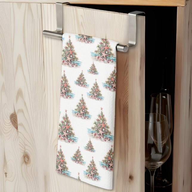 Weihnachtsbaummuster am Strand Geschirrtuch (Beach Christmas Tree Pattern kitchen towel )