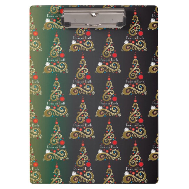 Weihnachtsbaummuster aus grünem Gold Klemmbrett (Vorderseite)