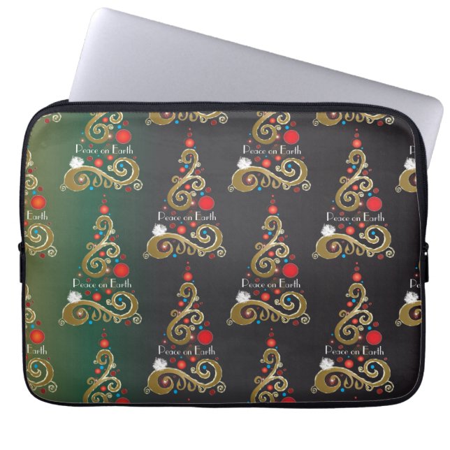 Weihnachtsbaummuster aus grünem Gold Laptopschutzhülle (Vorderseite)